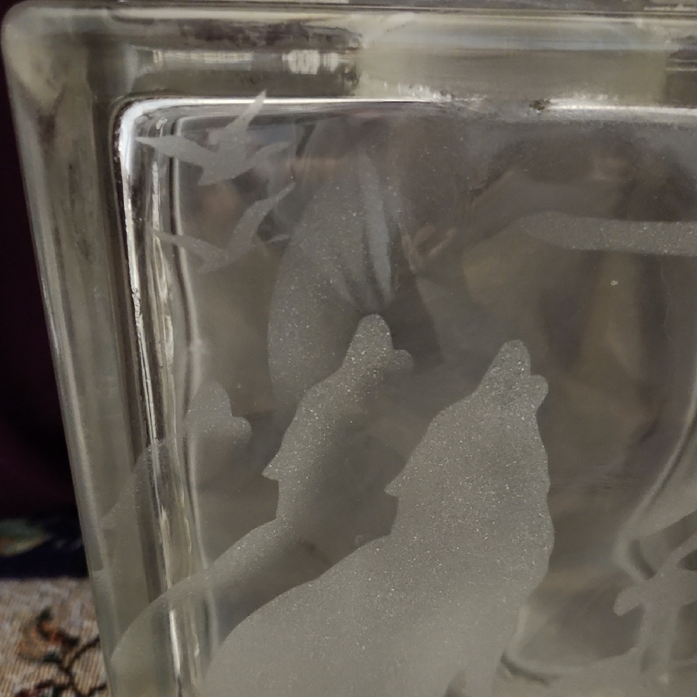 $40 Add On Cubed Frosted Glass Wolf Decor - Picture 2 of 11